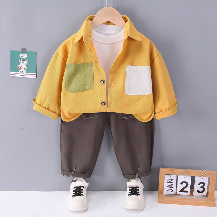 Toddler 3-Piece Color Block Shirt, T-Shirt & Pants Set β Yellow, Green, White (1-5 Years)